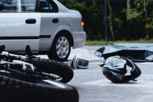 Aftermath of a motorcycle and car collision