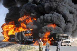 truck with its cab on fire