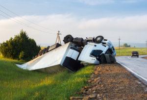 18-wheeler truck rolled over in a ditch