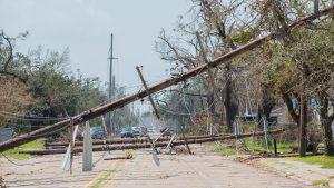 A tornado damaged Louisiana street following a severe storm. 